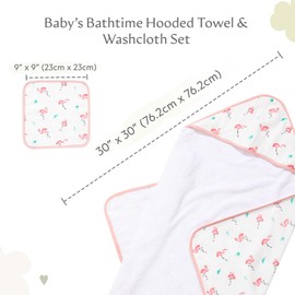 Bamboo Viscose Baby Hooded Towel & Washcloth Set for Babies and Toddlers, Tiger, Soft & Absorbent, 70% Viscose from Bamboo, 30% Cotton Muslin - Imported (Flamingo)