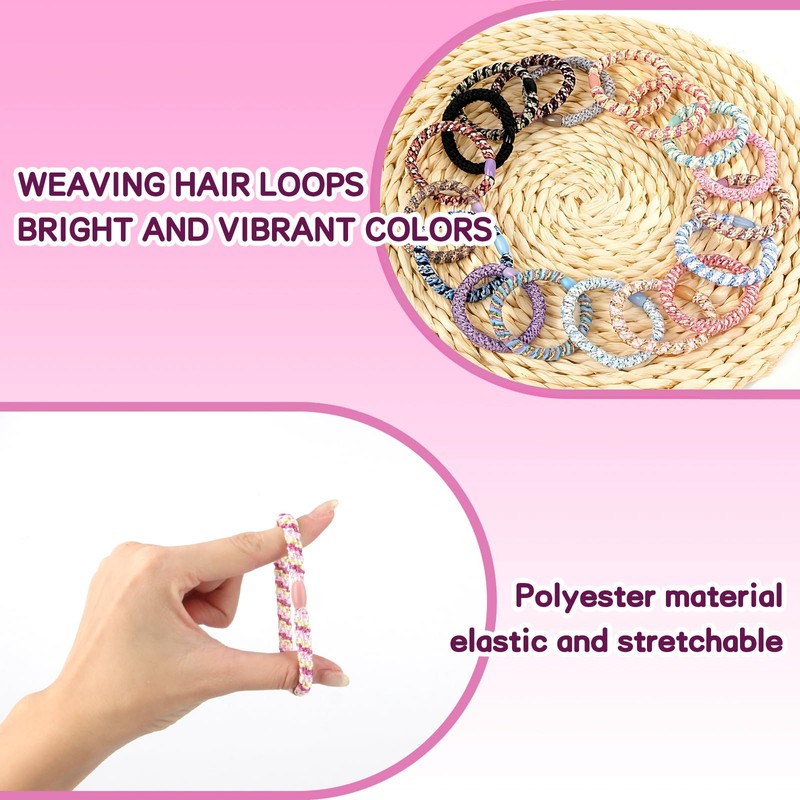 18 Pcs Elastics Hair Band Ponytail Holders, Pink & Blue