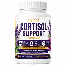 BIYODE Cortisol Support Complex Ashwagandha L Theanine Magnesium Rhodiola Lemon Balm Supplement for Stress Response Calm Mood Relaxation 60 Vegan Capsules