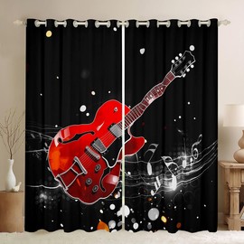 Castle Fairy Electric Guitar Window Curtains,Rock Music Curtain,Music Note Window Drapes for Kid Teens Boys Young Man,Modern Bedroom Decorative,Music Stave Curtain,42Wx63L