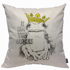Mugod I Am The Queen Frog Cushion Cover Throw Pillow Covers Frog Wearing Yellow Crown on White Background Pillow Case for Men Women Decorative Home Sofa Chair Couch 45x45cm/18x18 Inch