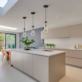 LIANGMH Raindrop Pendant Lights Kitchen Island Teardrop Black Hanging Light Fixtures Clear Solid Glass Pendant Light Modern Chandeliers for Dining Room Porch Corridor Living Room