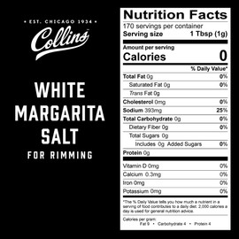Collins White Margarita Salt Rimmer for Cocktails, Glass Rimming Salt for Margarita, Bloody Mary, Manhattan Drinks, 6oz