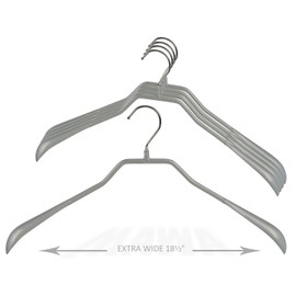 Mawa by Reston Lloyd BodyForm Series Non-Slip Space-Saving Extra Wide Clothes Hanger For Jackets, Suits & Coats, Style 46/L , Set of 6, Silver