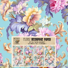 Decoupage Paper Pack (24 sheets 6"x6") Pastel Elegance: Soft and Delicate Rococo Floral Patterns in Gentle Springtime Hues for Elegant Projects # Vintage Styled Paper for Craft and Scrapbooking