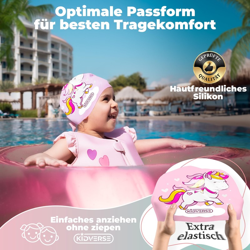 KIDVERSE Swimming Cap Girls, Waterproof, with Non-Slip Nubs, UV Protection,