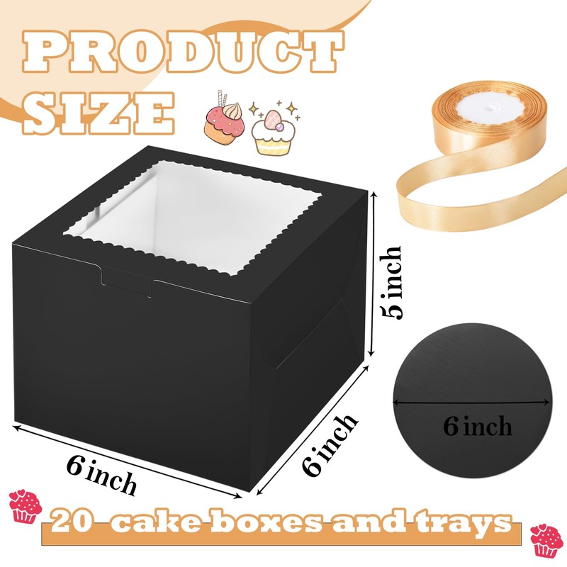 KPOSIYA 40pcs 6x6x5 inch Mini Cake Boxes with Cake Boards