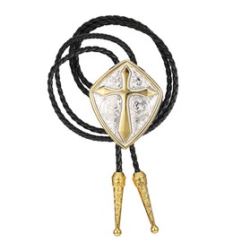 Tochispa bolo tie man,handmade Western cowboy gold Cross Roman Shield Alloy Leather rope Bolo Tie (Roman shield bolo tie)