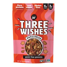 Three Wishes Granola, Maple Pecan (4-Pack) - Gluten Free Granola, 6g Protein & 3g Sugar Healthy Breakfast & On-the-Go Snack - Vegan, Kosher & Grain-Free
