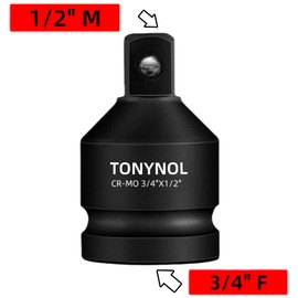 TONYNOL Impact Socket Adapter 3/4" F to 1/2" M,Cr-Mo Steel, Enhances Impact Driver Conversions, For Auto and Construction Use.
