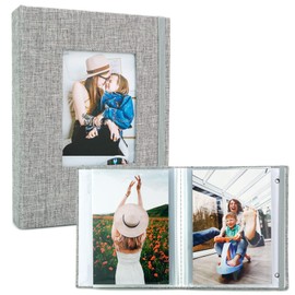 elfonsol Small Photo Album 5x7-2 Pack, Clear Pages, Linen Cover with Front Window, Each Mini Album Holds 52 Photos, Small Photo Book for 5x7 Pictures, Grey