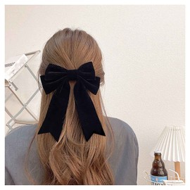 Xduargs Vintage Satin Bow Hair Clips Long Bow Hair Clips French Large Bow Hair Clip Winter Velvet Ribbon Bow Hair Clip Hair Clip Decorative Hair Accessories (Black)