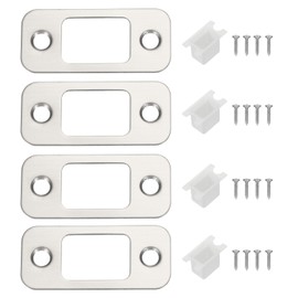 MECCANIXITY Door Deadbolt Strike Plates Stainless Steel Round Strike Door Locks Latch Strike Plate for Exterior Door Reinforce Security Silver Pack of 4