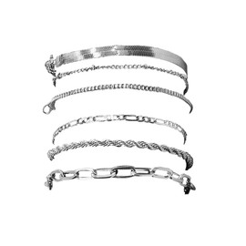 BKEPDY Women's Silver Bracelets, Chain Bracelets Set for Women, Adjustable Fashion Cover, Dainty, Multilayer Chain, Jewellery Bracelets, Women's Set of 6, 100% alloy