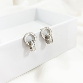 Cherry Knot Women's Earrings, Popular 18K Gold, Hypoallergenic Metal, Silver, Pink Gold, Titanium Earrings, Roman Numerals, Red CZ Diamond, Ring Earrings, Cute, Both Ears, Swinging Earrings, Fashionable Accessory, Box Included