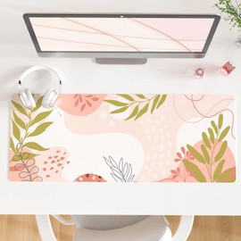 QIYI Alfombrilla De Mouse Grande, Alfombrilla De Escritorio Para Oficina, Accesorios De Escritorio Rosa Minimalista Para Mujeres Y Niñas, Cuero PU, 31.5" X 11.8"