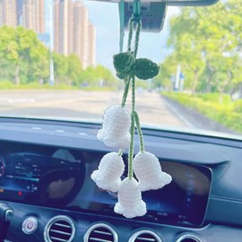Rear View Mirror Accessories,Cute Car Accessories Aesthetic,Handmade Knitted Rear View Mirror Pendant Ornament,Kawaii Car Decor， For Car Cecorations Home Decorative Pendantscar Decorations
