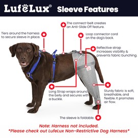 LufeLux Dog Leg Sleeve for Stop Licking & Post-Surgery Recovery | Protects Injured Rear Legs from Excessive Licking & Scratching | Cone Alternative with Breathable Fabric | Easy to Use (Grey, X-Large)