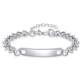 HMOOY Couples Bracelets for Him and Her, Stainless Steel Curb Chain Link Promise Bracelet Adjustable Matching Bracelet Long Distance Relationship Bracelet Valentine Jewelry Gifts (Men-Silver)