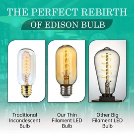 AMDTU Edison Bulbs 25 Watt E26 Base, Super Thin Spiral Filament Non-Dimmable, 25W Tubular Incandescent Light Bulb Replacement Soft Warm 2200K, T45 Amber Glass Retro LED Bulb 4W, 8 Pack
