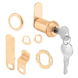 Prime-Line U 9953 Drawer and Cabinet Lock – Secure Important Files and Drawers, 1-3/8 in., Diecast Housing with Brass Finish, Fits on 1 in. Max Panel Thickness (1 Kit)