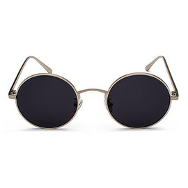 Hviomru Small Round Sunglasses Hippie Circle Glasses Metal Colours for Men and Women, Silver/black