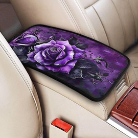 indokyeyqaz Universal Car Center Console Cushion Pad, Purple Rose Soft Waterproof Car Center Console Cover Auto Armrest Seat Box Cover Protector for Most Vehicle SUV Truck Car
