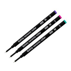 Pack of 3 - Schmidt 888 M Safety Ceramic Rollerball Refill Purple/Magenta/Turquoise Medium Tip