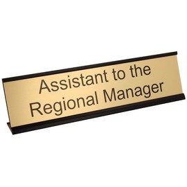 ExcelMark Assistant to the Regional Manager Desk Plate – 2"x 8"Novelty Name Plate – Gold Name Plate with Black Desk Holder