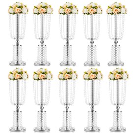 Nuptio 10 piezas de 60 cm de alto florero de metal de cristal soportes de flores centro de mesa de boda lámpara para mesas de recepción suministros de boda