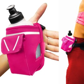 “2-in-1 Running Fun” - Pink Handheld 12 Oz. Water Bottle & Running Belt Add-on - Straps Onto Your Hand or Slides on Belt! Waterproof Pocket Holds Money, Key, ID – Maximises Your Time, Freedom, Health!