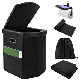 Portable Toilet for Adults,Upgraded 16.5-inch Toilet Seat,Camping Toilet with Lid,Folding Toilet With Removable Paper Holder,Travel Potty for Hiking, RoadTrip, Car, Tent, Truck Drivers