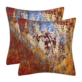 DILOXNSU Cushion Covers 45x45 cm Gold Brown Blue Set of 2 Double-Sided Luxury Abstract Rust Metal Rusty Soft Velvet Modern Decorations Square 18x18 Inch Pillow Cover for Sofa Couch Home Decor