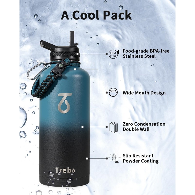 Trebo Water Bottle Insulation 87 oz, Vacuum Stainless Steel Water