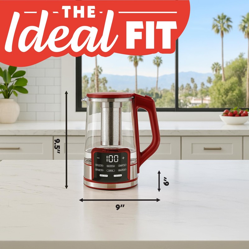 Gourmia Electric Programmable Glass Kettle – 1.7L Temperature Control Tea