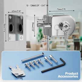 Ranbo Swinging Glass Door Latch Lock No Drilling 304 Stainless Steel Gound Bolt Lock for 3/8-1/2 Inch(10mm-12mm) Exterior and Interior Frameless Sliding Glass Door with 2 Keys, Polished Chrome