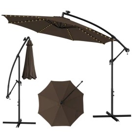 10 Feet Patio Offset Solar Umbrella with 112 LED Lights Solar Powered Product CategoryColor: Coffee Color