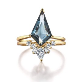 LAZLUVU Womens Stackable Rings Blue Crystal Rings Gold Plated Kite Cut Engagement Rings for Women Vinatge Jewelry Size 8