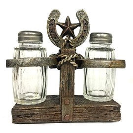 Bellaa 23288 Western Star Horseshoe Salt and Pepper Shakers Set Cowboy Vintage Rustic Farmhouse Barnes Ranch Cottage Lodge Dinner Table Kitchen Home Decor 6 inch