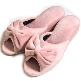 Basic Standard Heel Slippers, Women's, Indoor, Lightweight, Quiet, Stylish, 1.6 inches (4 cm), Beautiful Legs Style Velor, Ribbon, Pink (For School, Visiting Days, Exams, Professionals, Salons,