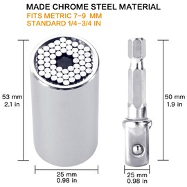 Jishi Super Universal Socket Tool, Stocking Stuffers Gifts for Men, Grip Set w/Power Drill Adapter(7-19 MM) Cool Stuff Gadgets for Men, Unique Christmas Birthday Gifts for Dad Husband Him Adults Women