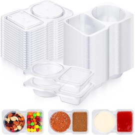 30 Sets Snack Container, Snack Containers with 2 Compartments, Double Compartment Snack Container with Lid, Takeaway Sauce Dip Case for Outdoor