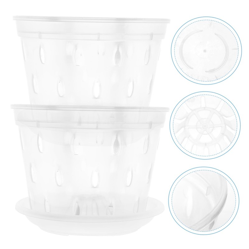 Kisangel 2sets Orchid Planting Pots Drainage Holes and Saucers for
