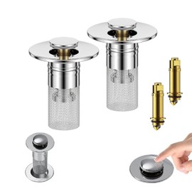 2Pcs Bathroom Sink Drain Filter Hair Catcher,Pop Up Sink Drain Stopper with Removable Stainless Steel Basin Drain Strainer Basket,for Kitchen Basin Bathroom Sink Stopper Replacement