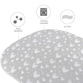 Bassinet Fitted Sheets Compatible with Munchkin Brica Fold N' Go Travel Bassinet, 2 Pack, 100% Jersey Knit Cotton Fitted Sheets, Breathable and Heavenly Soft，Grey Hearts and White Stars Print for Baby