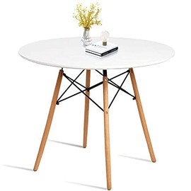 Round Dining Table White Kitchen Table White Dinning Table with MDF Top Modern Style Coffee Table Leisure Dinning Room Round Table for Kitchen Living Room