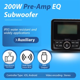 Gravity MGR3 Marine Stereo Receiver with 200W, Multi-Mode Playback (USB, SD, AUX, FM), Remote Control, Works with Bluetooth, and Weatherproof Design for Cars, Boats, ATVs, Motorcycles, and RVs.