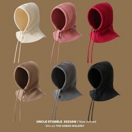 Girls' Solid Color Knitted Balaclava Hat - Ear Protection & Full Coverage (One Size) LF1459 Red 4ea