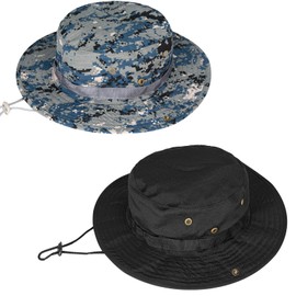 Rosoz - Sombreros de sol para hombres y mujeres, sombrero Boonie UPF 50+, sombrero de cubeta de ala ancha, protección UV, pesca, senderismo, safari al aire última intervensión, 2pack-black/blue