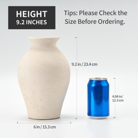 LUKA Ceramic Rustic Farmhouse Vase, 9.2 inch Whitewashed Terracotta Vase, Pottery Decorative Flower Vase,Clay Decorative Vases for Home Decor, Table, Living Room, Shelf, Mantel Decoration(Off-White)